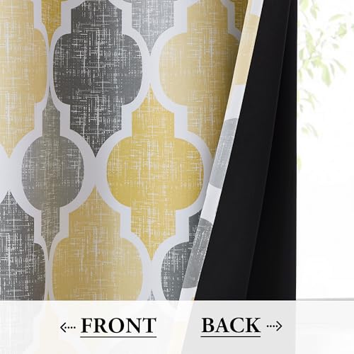 Moroccan 100% Blackout Curtains Bedroom Yellow Grey 50x54 2 Panels (Grommet | Yellow and Grey / 50"W x 54"L (Pack of 2))