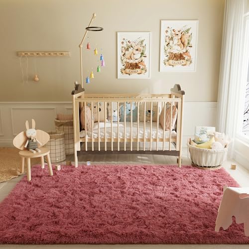 Area Rugs Fluffy Living Room Carpets for Kids Bedroom 4x5.3 (Blush / 4' x 5.3' (Rectangular))