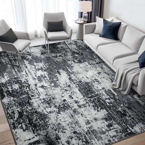 Washable 6'x9' Abstract Area Rug for Living Room Black White (Black/Navy Blue/Gray / 6' x 9' (Rectangular))