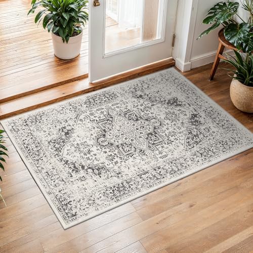 2x3 Washable Area Rug for Entryway (Distressed Grey / 2x3)