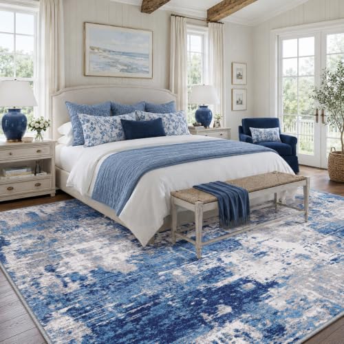 Washable 8'x10' Abstract Area Rug for Living Room Blue Gray (Blue/Gray / 8' x 10' (Rectangular))