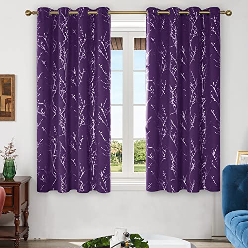 Living Room Curtains 63 Inches Long (Purple Grape/Tree Branch / 52"W x 63"L (Pack of 2))
