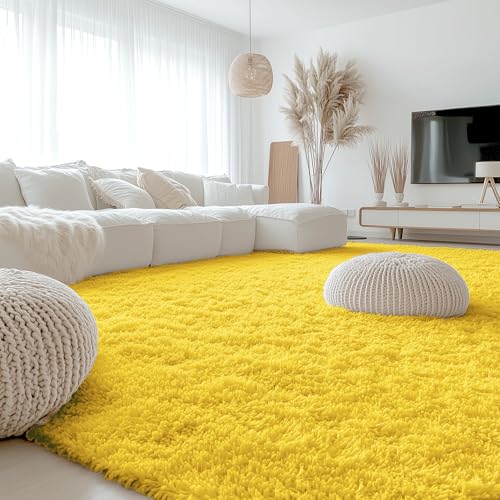 9x12 Machine Washable Large Area Rugs for Living Room (9x12 Ft / Yellow)