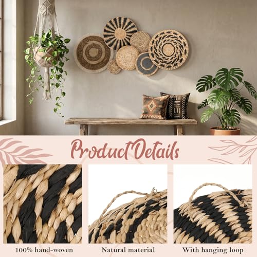 7 Pcs Boho Wall Basket Decor Decorative Hanging Woven Wall Basket Decor Round Farmhouse Hanging Baskets Handmade Woven Baskets Walls Decorative for Kitchen Rustic Home Summer Decorations