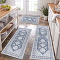 HEBE Boho Kitchen Rugs Set of 3 (Ash Blue / 20"x32"+20"x48"+20"x59")