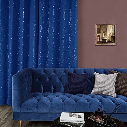 Living Room Curtains 36 Inches Long (Royal Blue/Wave Dots / 38"W x 36"L (Pack of 2))