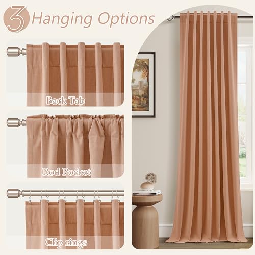 100% Blackout Curtains 84 Inch Length 2 Panels Set for Living Room Bedroom Back Tab Thermal Insulated Black Out Linen Drapes Room Darkening Peach Quartz (Peach Quartz / 52"W x 84"L (Pack of 2))