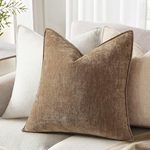 Chenille Brown Velvet Throw Pillow Covers 22x22 Set of 2 (Brown / 22" x 22" (Pack of 2))