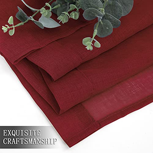 Sheer Curtains Linen Textured Bedroom Curtain Sheers Light Filtering Rod Pocket Voile Curtains for Living Room (54"W x 63"L (Pack of 2) / Burgundy Red)