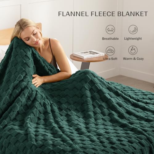 3D Checkered Fleece Queen Blanket for Bed (Green / Queen (90"x90"))