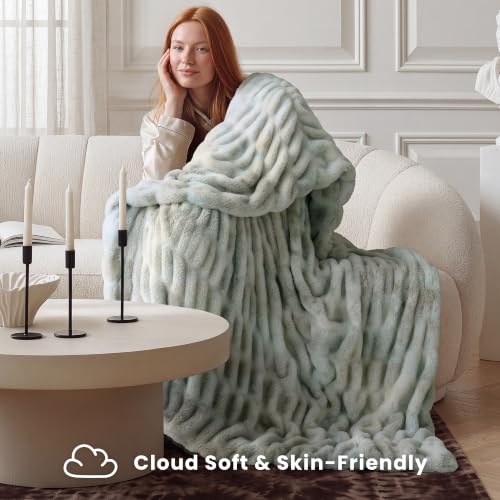 Double Sided Faux Fur Throw Blanket (Tie-dye Light Grey / Throw)