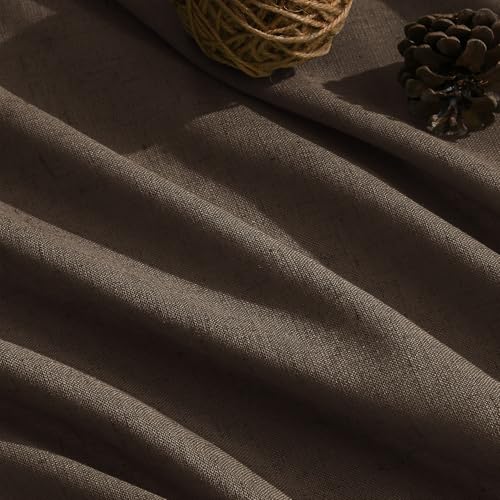 Chocolate Linen Curtains 84 Inch Length 2 Panels Set for Living Room Back Tab Light Filtering Semi Sheer Curtain for Bedroom Farmhouse Drapes (52"W x 84"L (Pack of 2) / Chocolate)