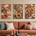 Large Boho Flower Botanical Framed Canvas Wall Art (Boho Embroidery Flower Wall Art / 16"L x 24"W)