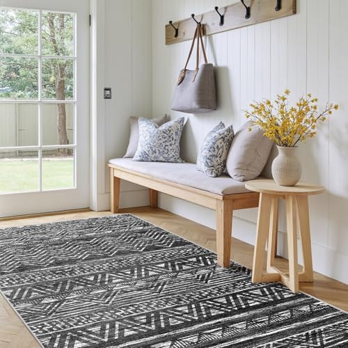 3x5 Area Rug Washable Moroccan (Charcoal Gray / 3' x 5')