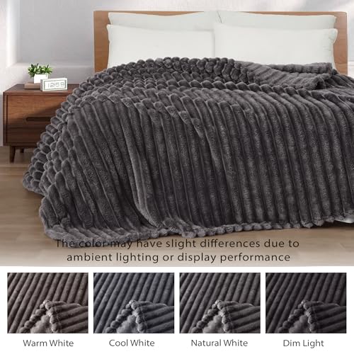Striped Queen Size Fleece Blanket for Bed (Dark Grey / Queen ( 90x90 IN ))