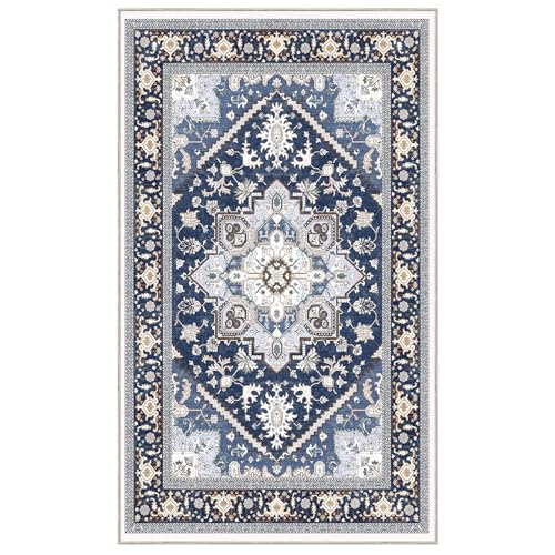 Soft Area Rugs 3x5 (3' x 5' (Rectangular) / Blue & Gold)