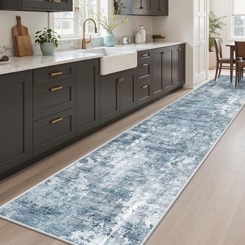 Abstract Runner Rug 2x10 Hallway Kitchen Runners Blue (Blue/Grey / 2' x 10' (Runner))