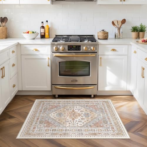 3x4 Washable Area Rug for Entryway Non Slip Kitchen Rugs (Orange / 3' x 4' (Runner))