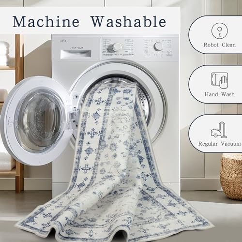 8x10 Washable Area Rugs for Living Room (8' x 10' (Rectangular) / Blue-white-gray)