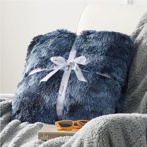 Faux Fur Fluffy Sherpa Fleece Bed Blanket Tie Dye Navy 108"x90" (05- Tie Dye Navy / King (108" X 90"))