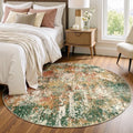 Washable Round 4ft Area Rug for Living Room Green Multi (Green/Orange/Red/Blue / 4' (Round))