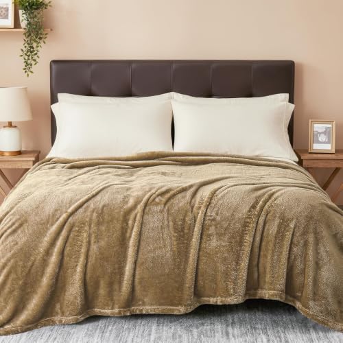 Fuzzy Plush Fleece Bed Blanket King Size (Brown / 104x90 IN)