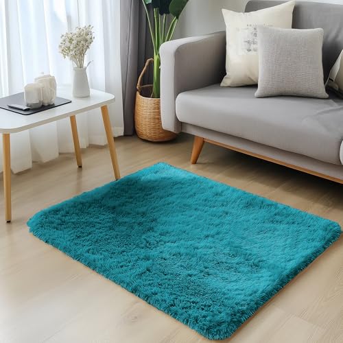 2x3 Machine Washable Small Bedside Rug (2x3 Ft / Teal)