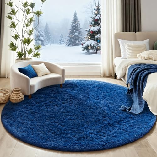 Round Rug 6Ft Blue Circle Area Rug (6- Blue / 6' (Round))