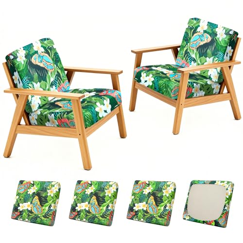 4 Pcs Outdoor Cushion Covers (Watercolor Green Leaves / 4PCS)