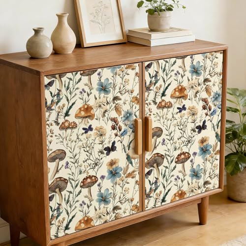 Mushroom Wallpaper Peel and Stick Vintage Floral 16.9" x 590.5" (Beige / 16.9" x 590.5")