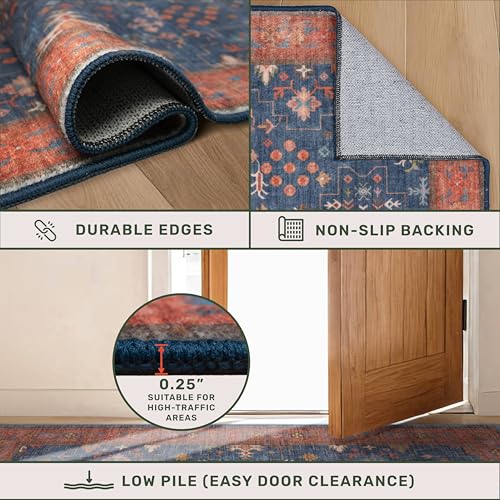 Washable 2x3 Entry Rug Front Door Indoor (2' x 3' (Rectangular) / Blue / Terracotta)