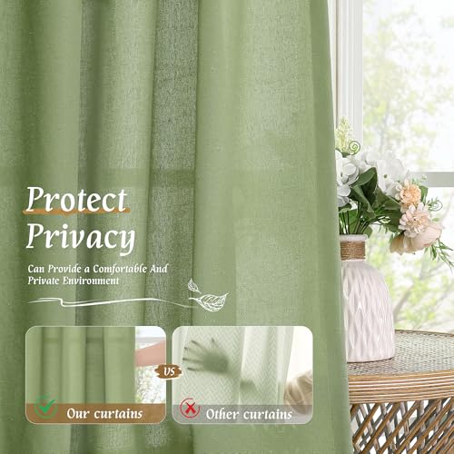 Sage Green Linen Curtains for Small Windows 45 Inch Length 2 Panels (42"W x 45"L (Pack of 2) / Rod Pocket - Sage Green)