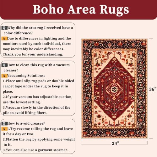 2x3 Washable Non Slip Boho Small Area Rug for Entryway (Red Black/Multi / 2' x 3' (Rectangular))