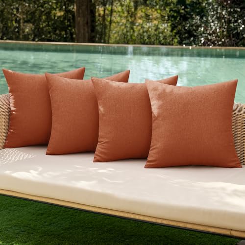 Pack of 4 Decorative Outdoor Throw Pillow Covers Linen Waterproof Pillow Covers Summer Farmhouse Cushion Cases for Patio Garden Tent Balcony Couch Sofa 16x16 Inch Rust (16" x 16" (Pack of 4) / Rust)