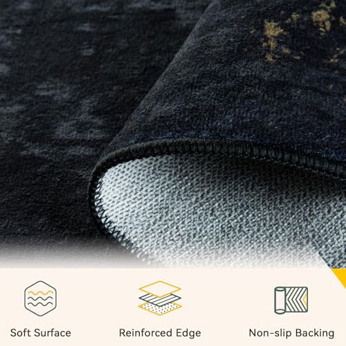 Washable 9'x12' Abstract Area Rug for Living Room Black Gold (Black/Gold / 9' x 12' (Rectangular))