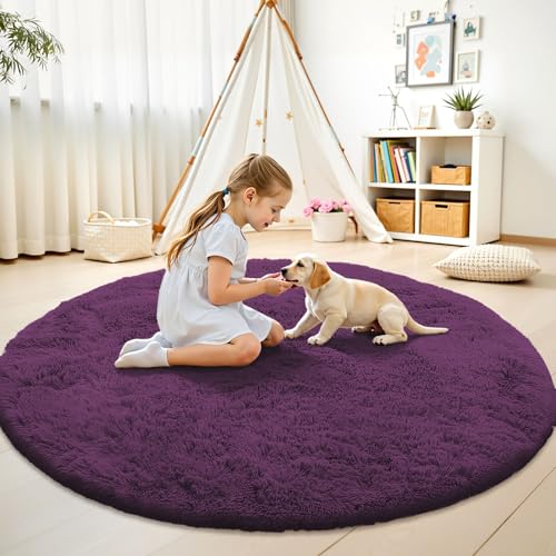 Dark Purple Round Rugs for Bedroom (8 Ft Round / Dark Purple)