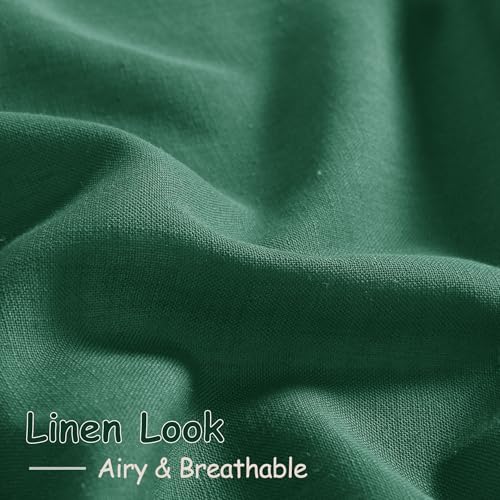 Dark Green Linen Curtains for Living Room 63 Inches Long 2 Panel Set Light Filtering Linen Drapes for Kitchen Windows Rod Pocket Back Tab Short See Through Curtain Country Farmhouse Decor 52x63 (52"W x 63"L (Pack of 2) / Dark Green)