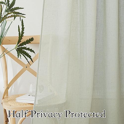 Linen Semi Sheer Curtains for Bedroom Living Room 84 inches Long (Sage Green / 52"W x 84"L (Pack of 2))