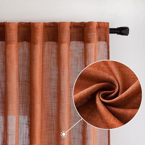 Rust Fall Linen Curtains 52x90 Inch 2 Panels for Bedroom Living Room (52"W x 90"L (Pack of 2) / Rust)