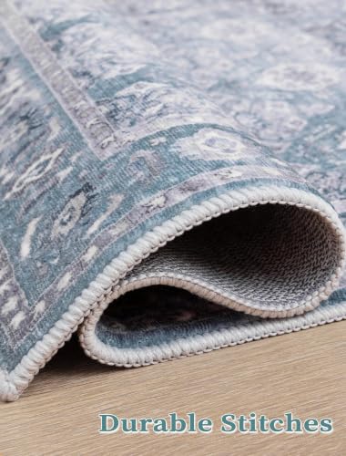 2'6"x10' Washable Non Slip Floral Boho Runner Rug for Hallway (Blue Grey/Multi / 2'6" x 10' (Runner))