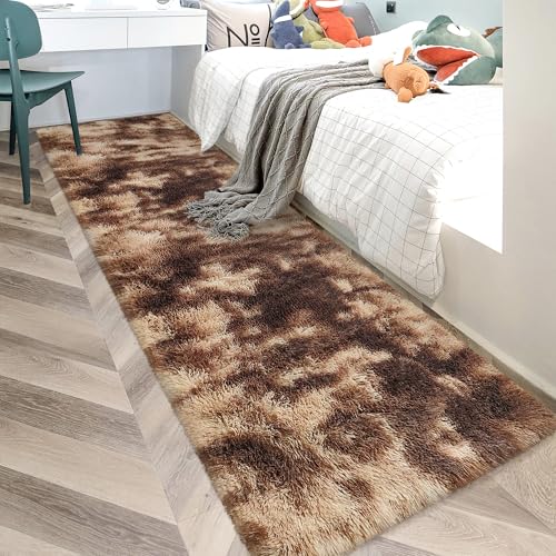 Super Soft Fluffy Living Room Area Rug 2x10 ft Tie (Tie-dyed Brown / 2' x 10' (Runner))