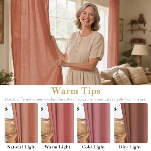Living Room Linen Curtains Home Decorative Nickel Grommet Curtains Privacy Added Energy Saving Light Filtering Window Treatments Draperies for Bedroom (52"W x 63"L (Pack of 2) / Terracotta)