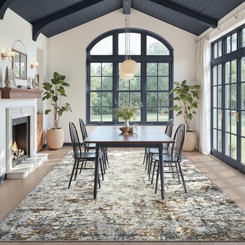 Washable 8x10 Area Rug with Non (Brown Grey Gold / 8' x 10' (Rectangular))