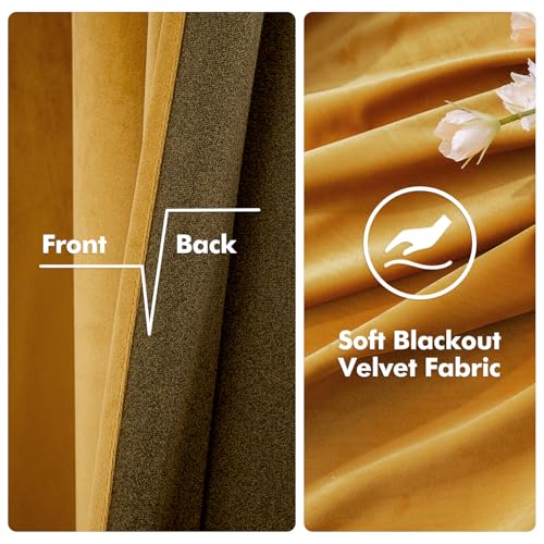 Velvet Curtains Mustard Yellow 52 x 84 Inch Length Set of 2 (Mustard Yellow / 52"W x 84"L (Pack of 2))
