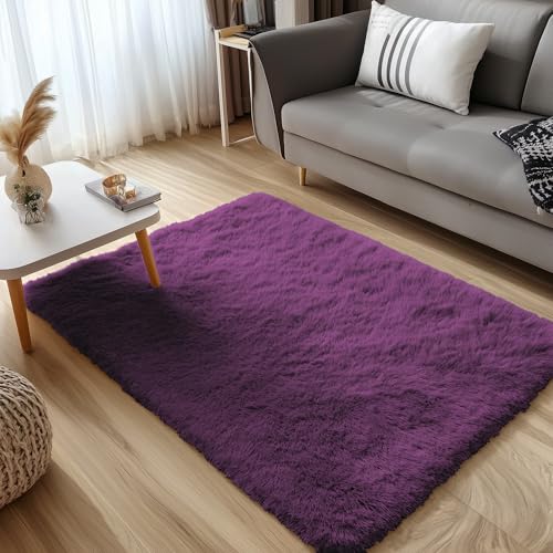 3x5 Machine Washable Small Bedside Rug (3x5 Ft / Dark Purple)