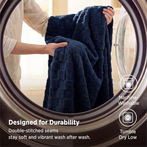 Checkered Soft Cozy Queen Blanket for Bed (06 Navy / Queen (90" X 90"))