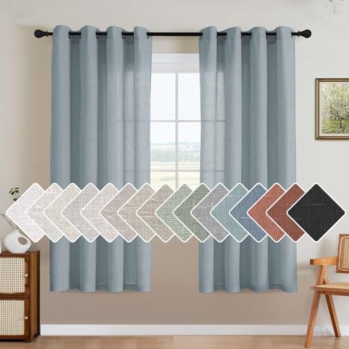 Linen Curtains Home Decorative Nickel Grommet Curtains Privacy Added Energy Saving Light Filtering Window Treatments Draperies for Bedroom (52"W x 72"L (Pack of 2) / Stone Blue)