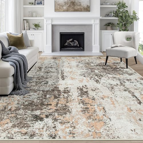 8x10 Area Rugs for Living Room Washable Bedroom Dining Room Brown Beige (Brown White/Beige / 8' x 10' (Rectangular))