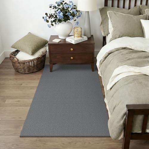 Rugs for Entryway 3x5 ft Washable Area Rug Non Slip Rubber Backed Entry Rug Woven Indoor Door Mat Cotton Kitchen Rugs Floor Carpet for Entryway (Grey/Dark Grey / 3' x 5' (Rectangular))