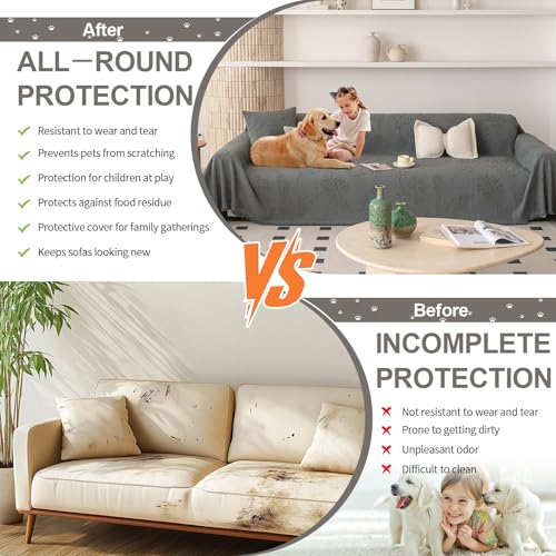 Washable Couch Covers for Sofa Boho Couch Covers for 3 Cushion Sofa Pet Friendly Grey Chenille Jacquard Couch Protector for Dogs Plant Branch Sectional Cover Sofa Slipcovers (71" x 134" / U: Grey)
